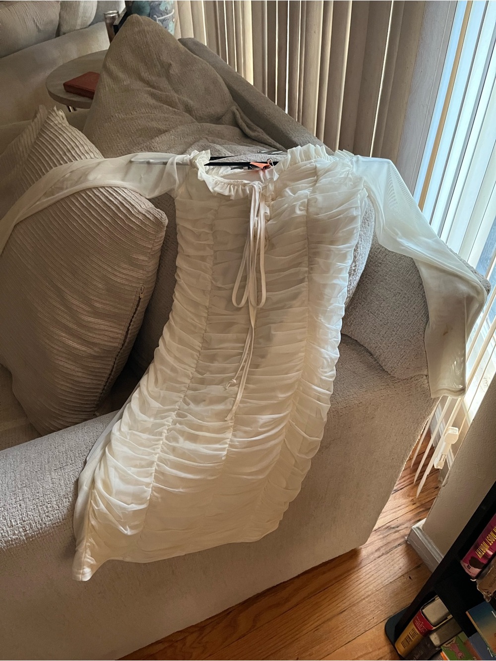 Fashion Nova Ivory Ruffled Tie-Front Midi Dress